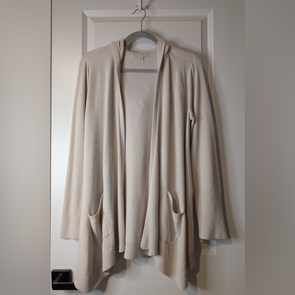 Barefoot Dreams CozyChic Ultra Lite Hooded Seashore Cardigan Light Beige Size M